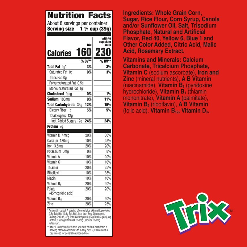 Trix Breakfast Cereal, 6 Fruity Shapes, Made with Whole Grain, 10.7 oz - Image 2